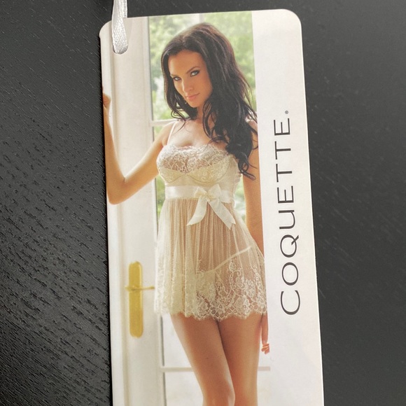 Cream / Off-White Color Lace Teddy with Ribbon Bow - S - Picture 4 of 14